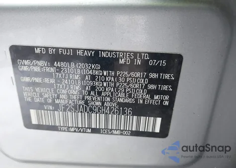 2016 Subaru Forester 2.5I Premium из США, поврежденный, VIN JF2SJADC9GH426136